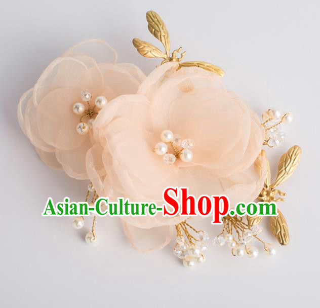 Top Grade Chinese Bride Wedding Hair Accessories Pink Silk Rose Hair Stick for Women