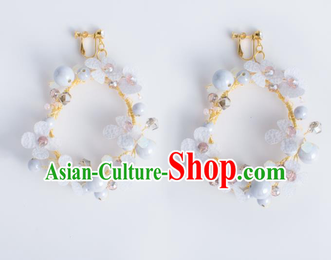 Top Grade Bride Wedding Accessories Purple Beads Silk Flowers Earrings for Women
