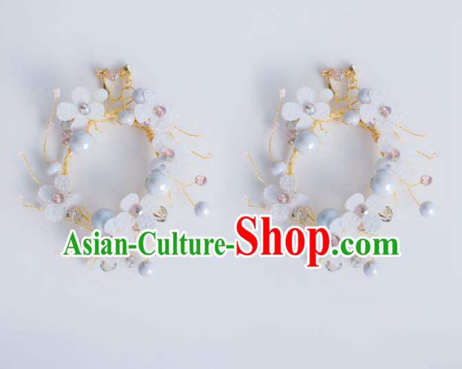 Top Grade Bride Wedding Accessories Beads Purple Silk Flowers Earrings for Women