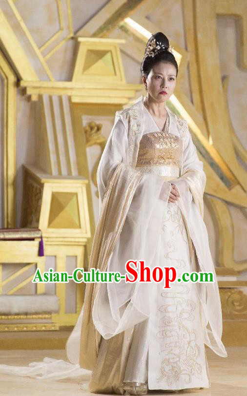 The Honey Sank Like Frost Chinese Ancient Queen Hanfu Dress Costumes and Headpiece for Women