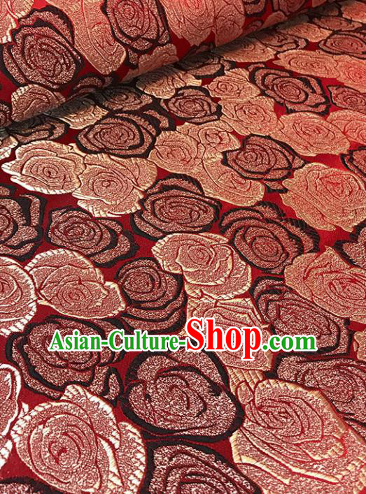 Asian Chinese Traditional Palace Rose Pattern Wine Red Brocade Fabric Silk Fabric Chinese Fabric Material
