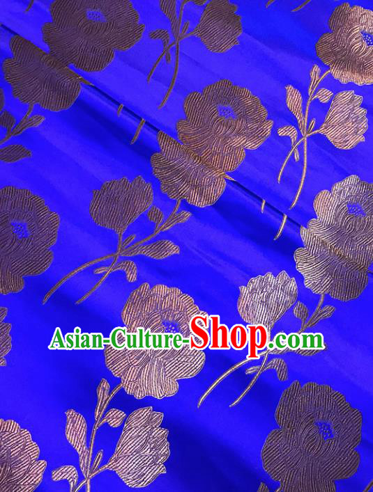 Asian Chinese Traditional Palace Peony Pattern Blue Brocade Fabric Silk Fabric Chinese Fabric Material
