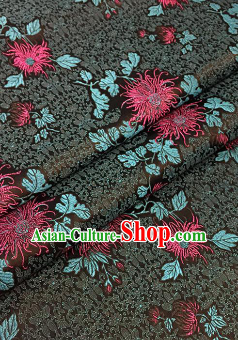 Asian Chinese Black Brocade Traditional Chrysanthemum Pattern Fabric Silk Fabric Chinese Fabric Material