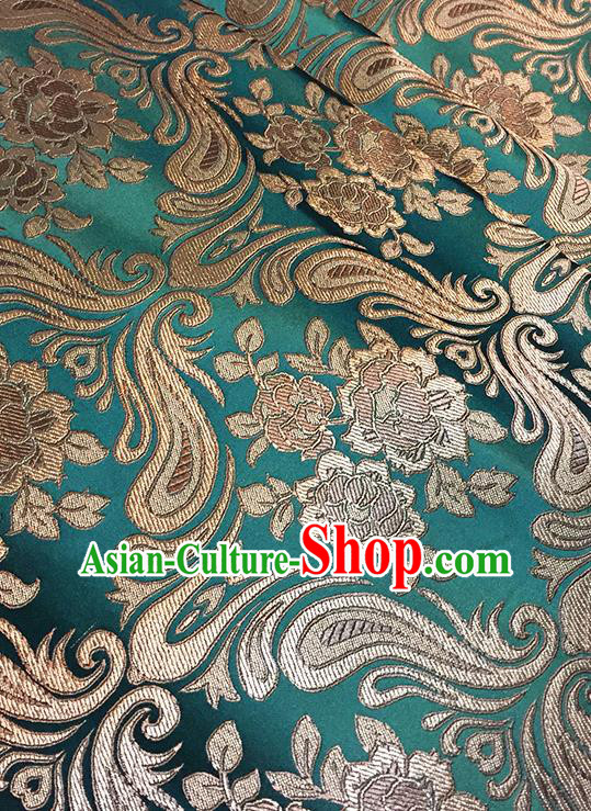 Asian Chinese Green Brocade Traditional Peony Pattern Fabric Silk Fabric Chinese Fabric Material