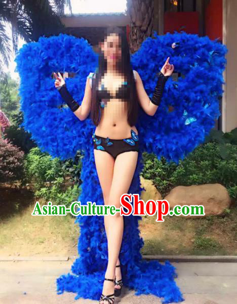 Stage Performance Brazilian Carnival Blue Feather Wings Miami Deluxe Wings for Women