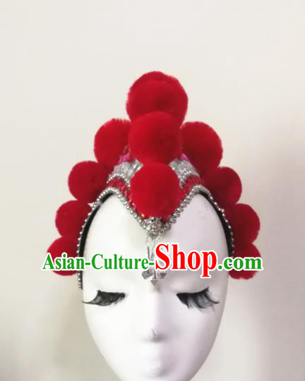Chinese Traditional Folk Dance Hair Accessories Classical Dance Red Headwear for Women
