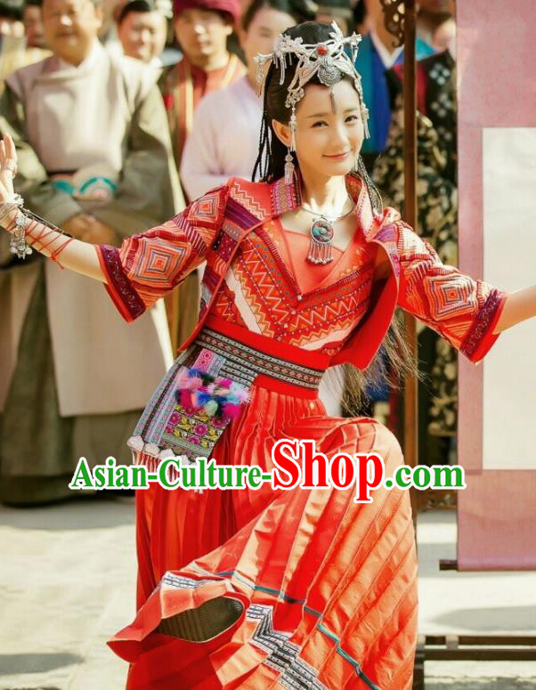 Chinese Ancient Young Lady Costume Traditional National Minority Dress for Women