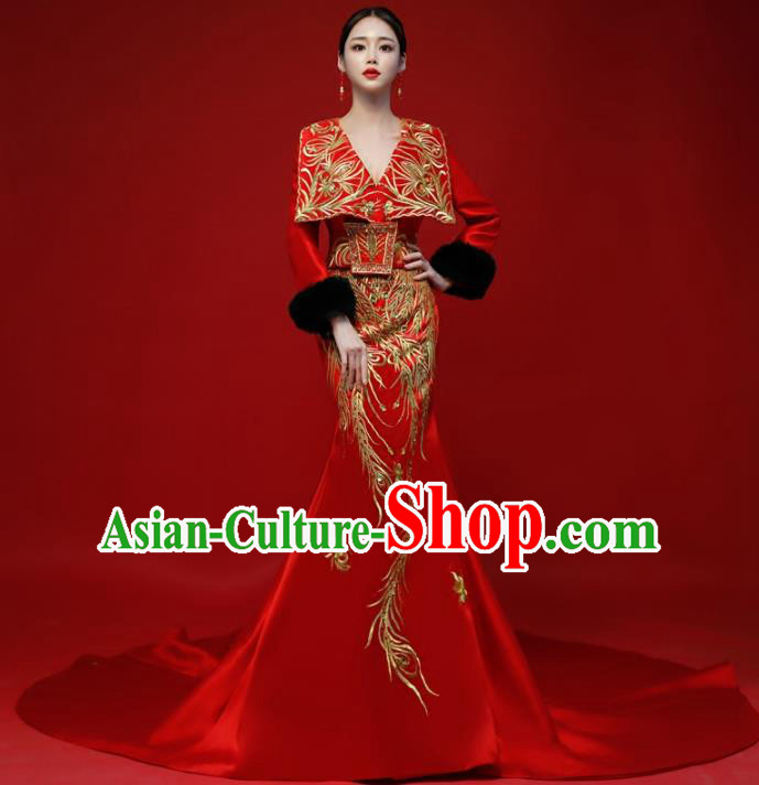Top Grade Catwalks Red Trailing Full Dress Compere Chorus Costume for Women
