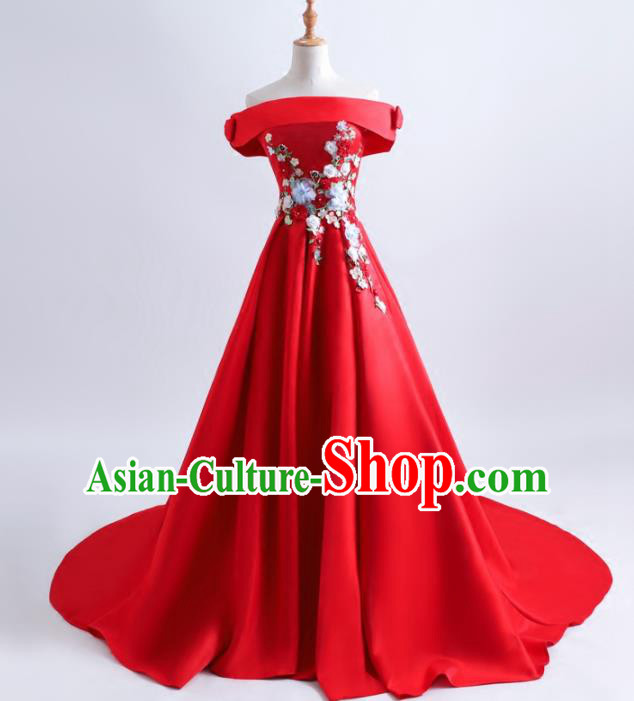 Top Grade Catwalks Red Trailing Full Dress Compere Chorus Costume for Women