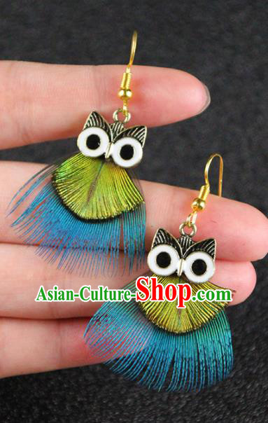 Chinese National Earrings Feather Owl Earrings for Women
