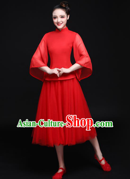 Chinese Traditional Classical Dance Red Dress Compere Tang Suit Costume for Women