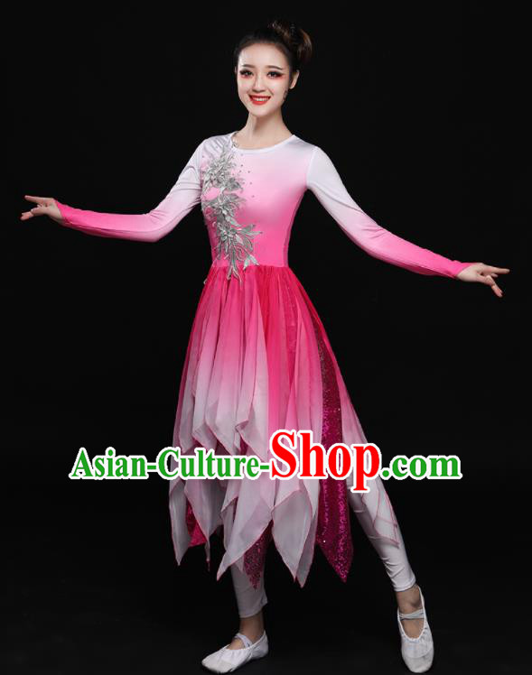 Chinese Traditional Classical Dance Fan Dance Pink Dress Umbrella Dance Costume for Women