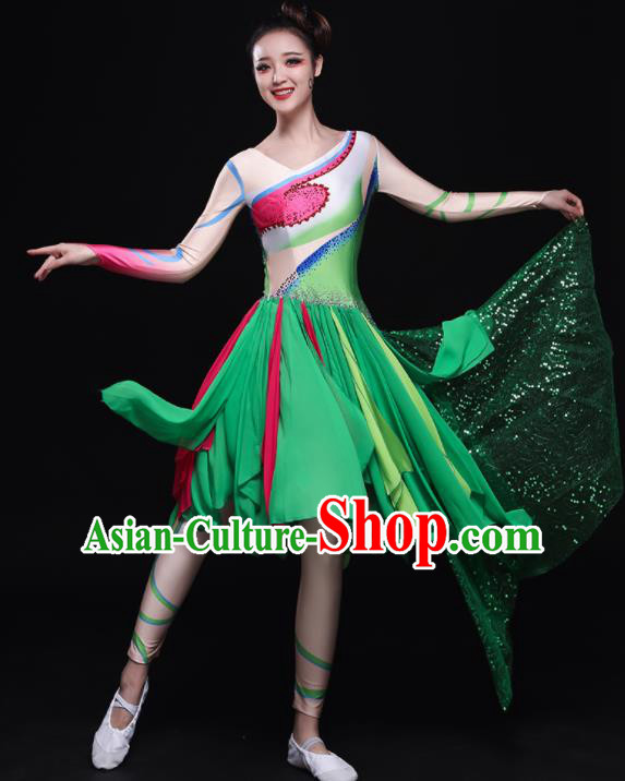 Professional Chorus Costumes Modern Dance Green Short Dress for Women