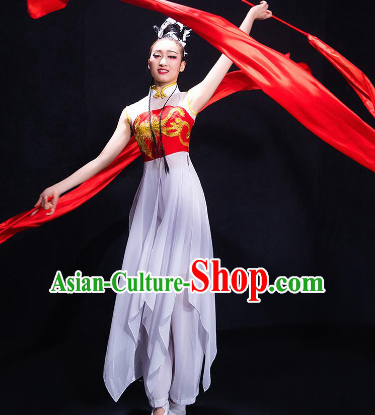 Chinese Traditional Classical Fan Dance White Dress Umbrella Dance Costume for Women