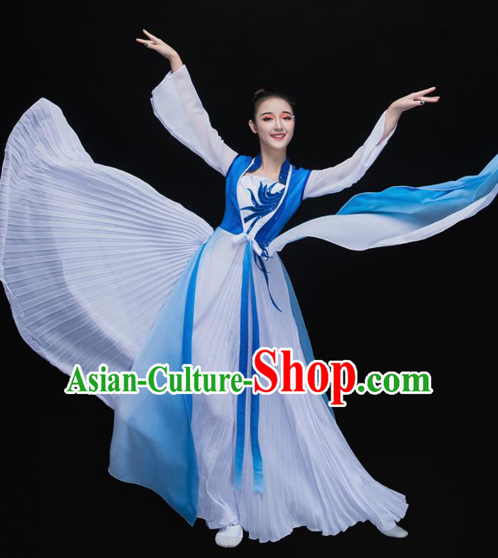 Chinese Traditional Fan Dance Classical Dance Blue Dress Umbrella Dance Costume for Women