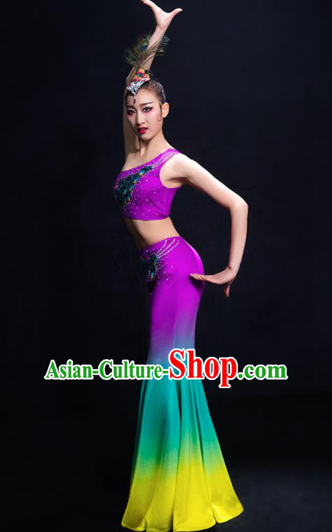 Chinese Traditional Peacock Dance Dress Classical Umbrella Dance Costume for Women