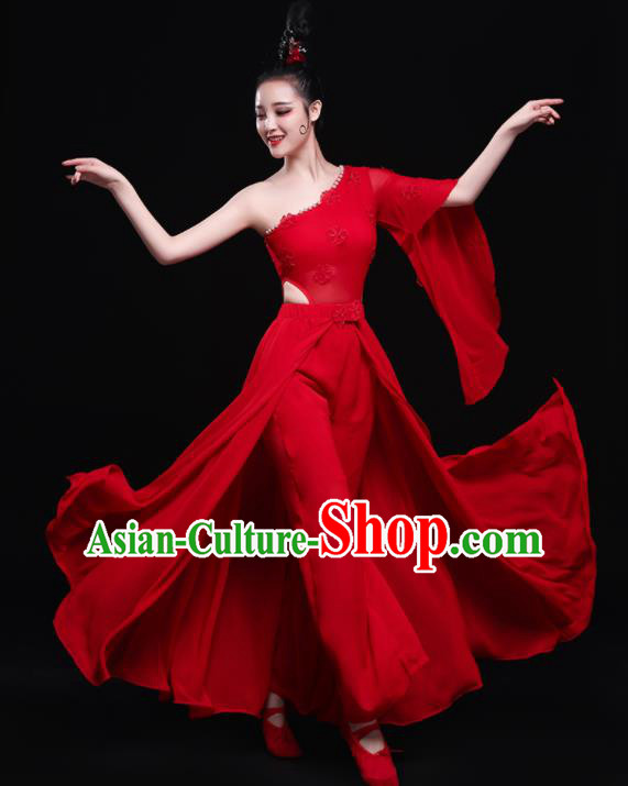 Chinese Traditional Umbrella Dance Red Dress Classical Dance Costume for Women