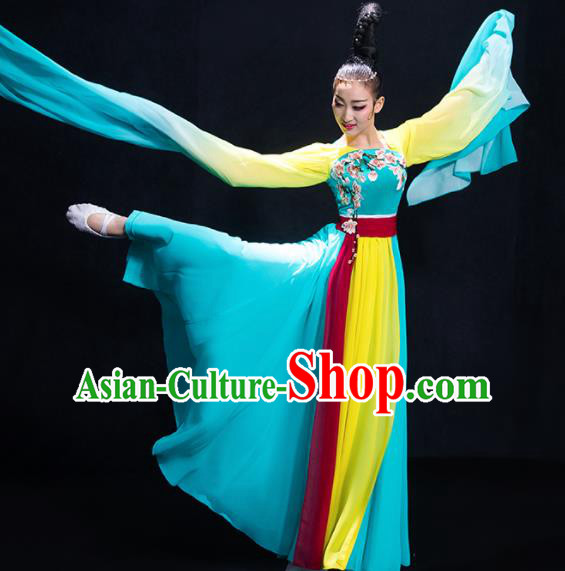 Chinese Traditional Umbrella Dance Blue Clothing Classical Dance Costume for Women