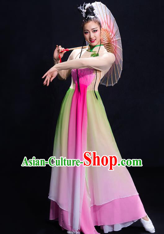 Chinese Traditional Umbrella Dance Lotus Dance Clothing Classical Dance Costume for Women