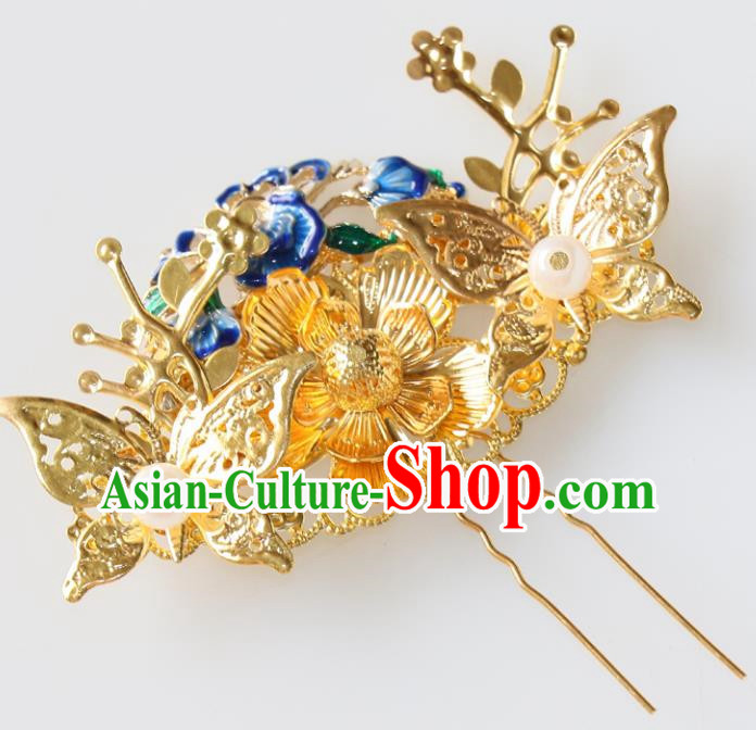 Chinese Traditional Hair Accessories Ancient Butterfly Hair Clip Blueing Hairpins for Women