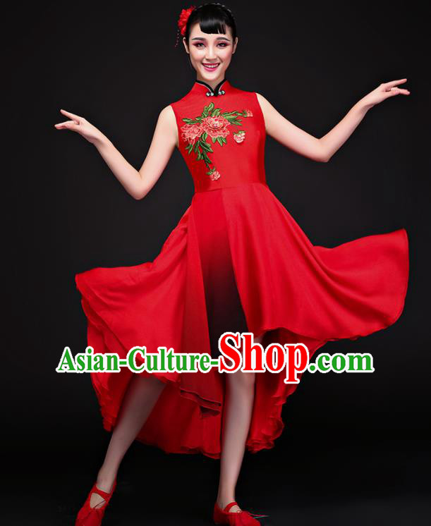 Chinese Traditional Umbrella Dance Red Dress Classical Dance Chorus Costume for Women
