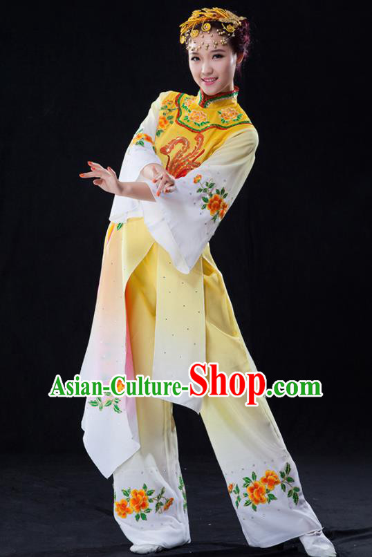 Chinese Traditional Folk Dance Yangko Yellow Clothing Classical Fan Dance Costume for Women