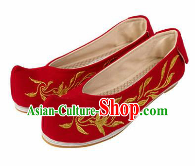 Asian Chinese Ancient Red Embroidered Shoes Traditional Hanfu Shoes Embroidered Shoes for Women