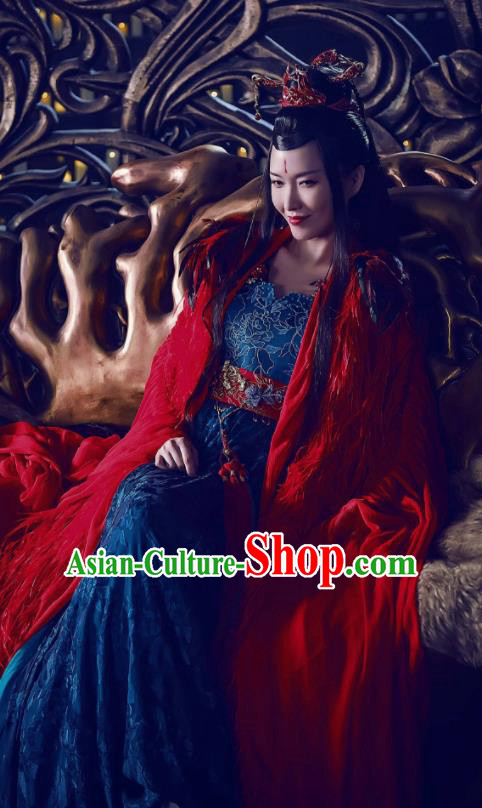 Chinese Traditional Ancient Imperial Empress Embroidered Costumes and Headpiece Complete Set