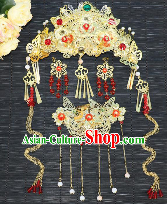 Chinese Traditional Hair Accessories Ancient Hanfu Phoenix Coronet Butterfly Hairpins Complete Set for Women