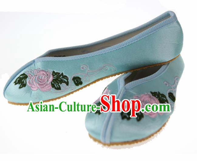 Asian Chinese Ancient Green Hanfu Shoes Traditional Embroidered Shoes for Kids