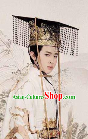 Chinese Traditional King Hair Accessories Ancient Han Dynasty Emperor Tassel Hat for Men