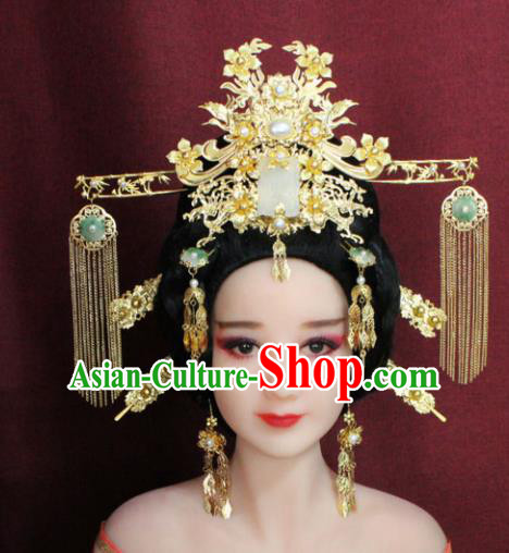 Chinese Ancient Princess Hair Accessories Palace Lady Jade Phoenix Coronet Hairpins for Women