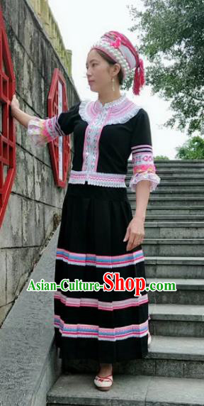 Chinese Traditional Yao Nationality Dance Costumes and Hat Complete Set for Women