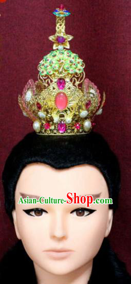 Chinese Traditional Swordsman Lotus Hair Accessories Ancient Han Dynasty Prince Taoist Hairdo Crown for Men