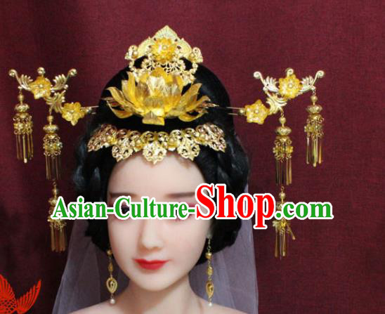 Chinese Ancient Empress Handmade Lotus Phoenix Coronet Hair Accessories Hairpins for Women