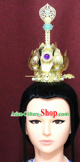 Chinese Traditional Tang Dynasty Swordsman Jewel Hairdo Crown Ancient Crown Prince Hair Accessories for Men