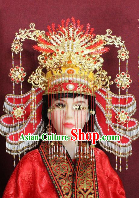 Chinese Handmade Tang Dynasty Queen Phoenix Coronet Ancient Bride Hair Accessories for Women