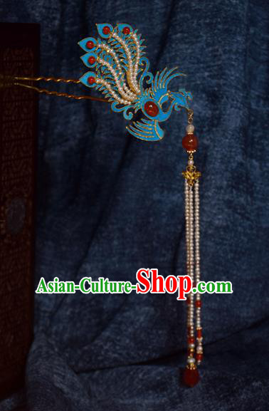 Chinese Ancient Qing Dynasty Phoenix Tassel Step Shake Hair Accessories Handmade Hairpins for Women