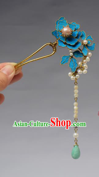 Chinese Ancient Qing Dynasty Palace Hair Accessories Handmade Tian-Tsui Pearls Tassel Hairpins for Women