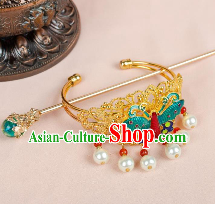 Chinese Ancient Hair Accessories Hanfu Handmade Cloisonne Butterfly Hairpins for Women