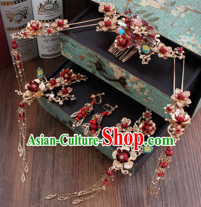 Chinese Ancient Bride Hair Accessories XiuHe Suit Hair Comb Hanfu Handmade Hairpins for Women