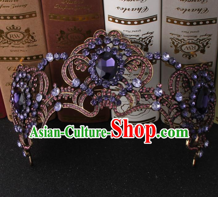 Top Grade Bride Hair Accessories Wedding Purple Crystal Royal Crown for Women