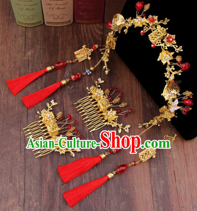 Chinese Handmade Ancient Hair Accessories Bride XiuHe Suit Tassel Hair Clasp Hanfu Hairpins for Women