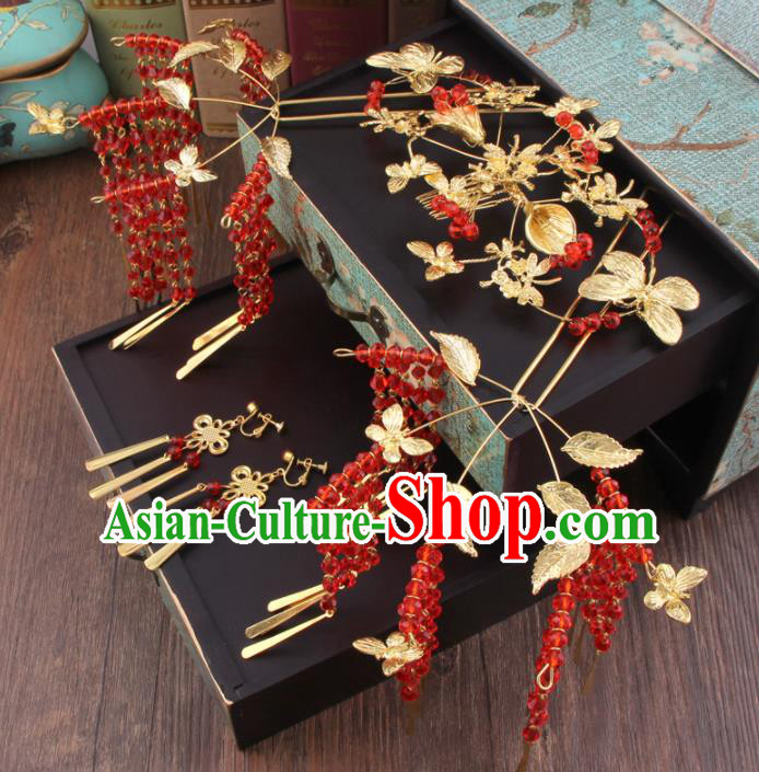 Chinese Handmade Ancient XiuHe Suit Hair Accessories Bride Hair Clips Hairpins for Women