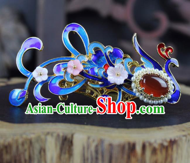 Chinese Ancient Handmade Palace Hanfu Hairpins Hair Accessories Blueing Phoenix Hair Comb for Women