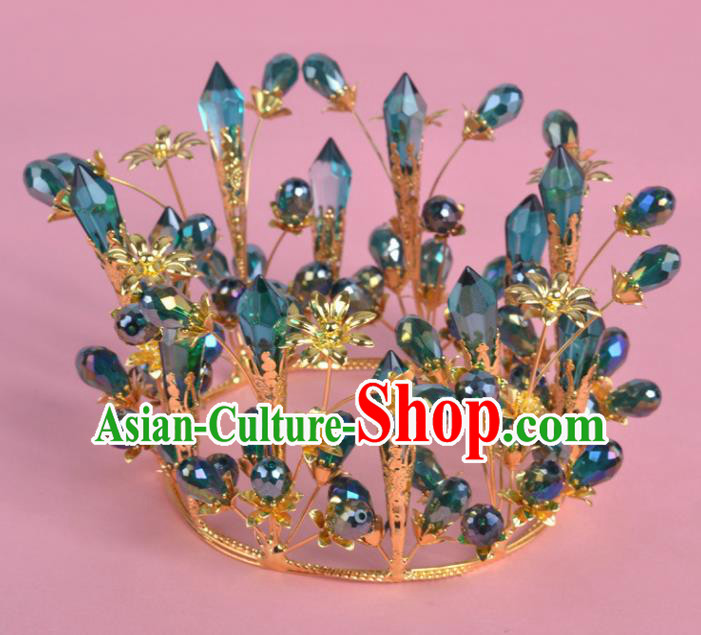 Top Grade Bride Hair Accessories Wedding Green Crystal Royal Crown for Women