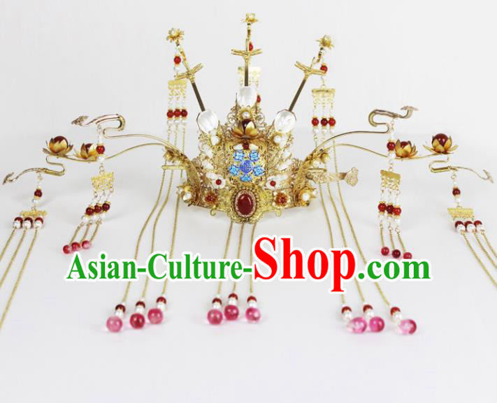 Chinese Ancient Handmade Hanfu Queen Phoenix Coronet Hairpins Hair Accessories for Women