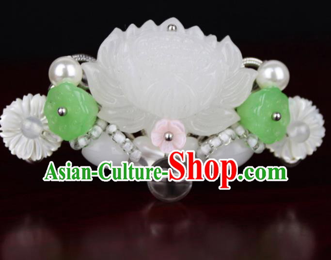 Chinese Ancient Handmade Hanfu Jade Lotus Hair Clip Hairpins Hair Accessories for Women