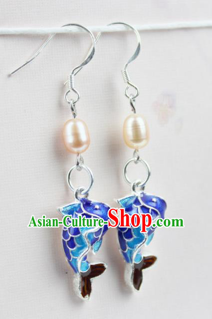 Top Grade Chinese Jewelry Accessories Wedding Hanfu Blueing Fish Earrings for Women