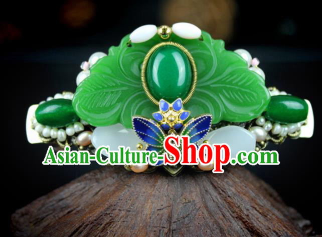 Chinese Ancient Handmade Hanfu Hair Clip Jade Butterfly Hair Crown Hairpins Hair Accessories for Women